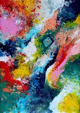 Peinture abstraite DESTIN FARCEUR Art contemporain signé déco murale colorée