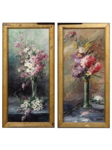 Bouquets fleurs huile - huile, sur