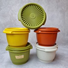 Boîte Tupperware Orange vert jaune Vintage couvercle strié - Années 70