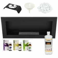 Cheminée Bio Éthanol Noir Mat 900x400 Brûleur à Feu Eco Design + Accessoires