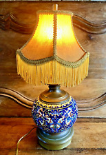 OLD OIL LAMP EARTHENWARE GIEN RENAISSANCE BLUE BACKGROUND 19TH ELECTRIFIED