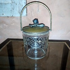 Ancien Seau à Biscuits Cristal gravé et laiton Rosier Baccarat C.1900