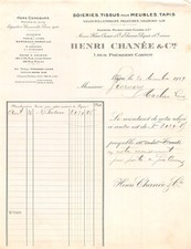 Invoice 1929 VELVET RUGS & FABRICS FOR FURNITURE HENRI CHANEE & CIE IN LYON