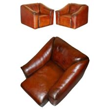 PAIR OF RESTORED DE SEDE DS47 RECLINING BROWN BUFFALO NECK LEATHER ARMCHAIRS