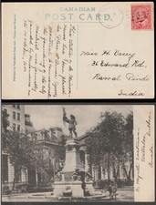 Canada to India WATERLOO QUE Edward VII 2c Sieur de Maissoneuve Statue 1905