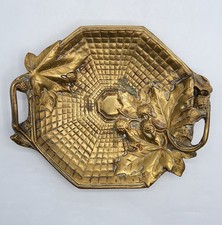 Grand vide-poche en bronze doré à décor de marronnier Van Neste Art Nouveau