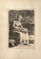 JEAN-FRANCOIS MILLET "LA CARDEUSE" 1881 Lithograph