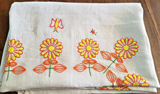 Vintage Hand Embroidered Linen Tablecloth, Lace Entourage -185cm x 135cm