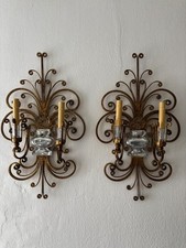 ~Maison Bagues Gold Crystal Flower Urn French Sconces, c 1940~