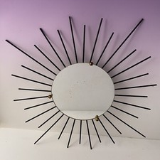 SUPERBE MIROIR SOLEIL, DESIGN ANNEES 50/60, RAYONS METAL NOIR, DORE