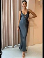 ❤️ BEC & BRIDGE ❤️ CELESTIAL Keyhole Maxi DRESS IN Gun Metal/Black Sz 10 