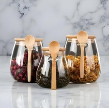 Pots de Rangement en Verre Premium avec Couvercle en Bambou et Cuillère en Bois 