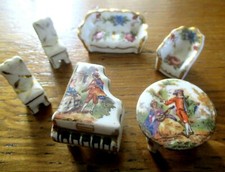 Limoges Fragonard Porcelain Living Room Set of 6 Miniature Vintage Furniture 