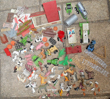 antique child toy large lot farm animals + tractor decorations as is