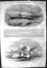 Original Old Antique Print 1855 Ship Wreck Helca Gibraltar Scourge Danish Accra