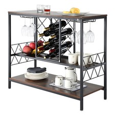 VEVOR Buffet de Bar Meuble de Bar Industriel avec Casier à Vin et Porte-verres
