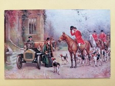 cpa Signée CHASSE à COURRE Hunting Cavaliers Chiens Voiture à John BAZAINE