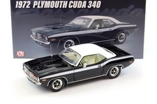 1:18 ACME 1972 PLYMOUTH CUDA 340 COUPE Noir Avec Toit/Stries Blancs