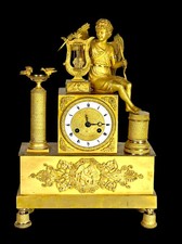 EMPIRE ERA GOLDEN BRONZE EROS DECOR HARP PLAYING CLOCK
