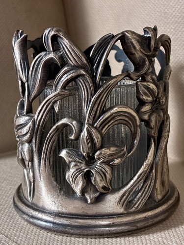 Pewter tone art nouveau candle - pewter-tone,