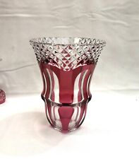 Antique red lined crystal vase stamped VAL SAINT LAMBERT signed VSL 19.5 cm