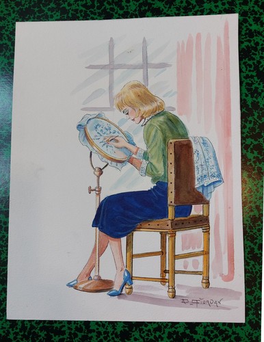 Brodeuse sur tambour - tambour, dessin