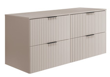 Meuble sous-lavabo suspendu FLOW 120 cm façade rainurée beige avec plateau