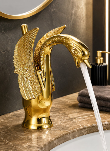 Robinet lavabo cygne - cygne, doré
