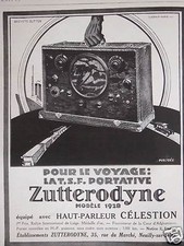 1928 TRAVEL AD TSF PORTABLE ZUTTERODYNE CELESTION SPEAKER