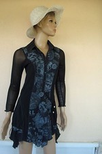 SUPERBE ROBE ORIGINALE ASYMÉTRIQUE MANCHE EN VOILE NOIRE & GRISE T 36/38 NEUVE