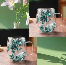 2 tasses double paroi avec fleurs séchées incrustées