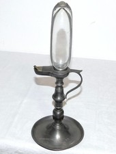 ANCIENNE LAMPE A HUILE HORLOGE GRADUÉE VERRE ETAIN XIXème ?/NO BRONZE à PETROLE