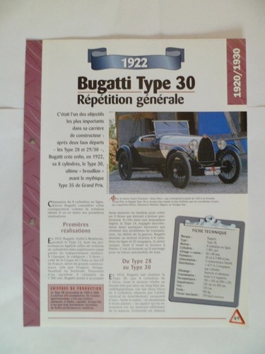 Carte fiche auto bugatti - auto,