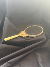 Miroir de courtoisie asiatique en metal argenté, poignée en onyx,