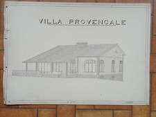 ANTIQUE ARCHITECT PLANS 1957 Hand Drawing Architecture Villa Provençale