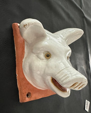 Bavent French Faience Terracotta Pottery Glass Eyes Pig Head Wall Hanger