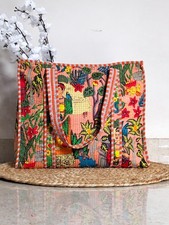 Frida Kahlo Handmade Cotton Quilted Shoulder Market Grocery Bag For Women