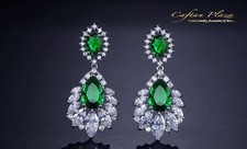 Boucles D'Oreilles Luxe Zircon AAA Cristaux Swarovski Stellux™ Argent Vert