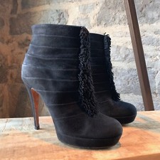 Gucci Black Suede Fringed Platform Heeled Booties - Size 38 IT - 8 US