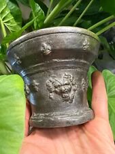 Bronze Mortar Lys Flowers & Grotesque XVII Eme Antique Mortar