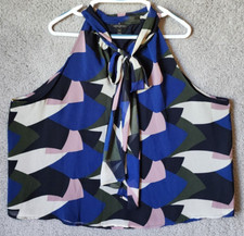 Banana Republic Women's OLX Sleeveless Tie Neck Blouse Top Preppy Navy Size XXL