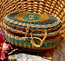VINTAGE MULTICOLORED WICKER BASKET "Henry à la Pensée" Paris circa 1960