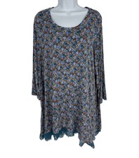 Logo Layers by Lori Goldstein Long Sleeve Tunic Top With Lace Hemline Size 2X