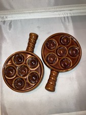 Lot of 2 Escargot Ceramic Pottery Plate Dish 6 Spaces