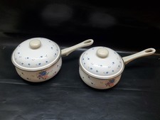 Vintage 2 anciennes Casseroles faitout provincial bouquet en acier émaillé