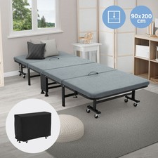 Lit d'appoint pliable 90x200cm lit sur roues cadre en acier noir coussin intégré