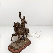 statue équestre Jeanne d’Arc main sur le coeur épée en croix régule XIXe Rare