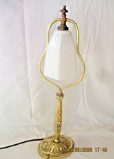 LAMPE LYRE  DE BUREAU ANCIENNE ART DECO EN BRONZE DORE  -TULIPE OPALINE 