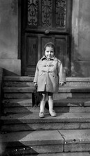 Child Little Girl Portrait Antique Schoolgirl Bag Negative Photo Year. 1940 50