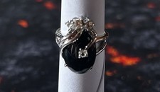NEUVE MAGNIFIQUE BAGUE T58 PIERRE NOIRE ET ZIRCONS